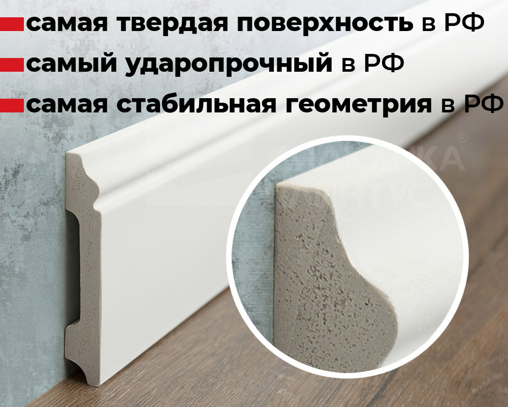 Плинтус дюрополимер Волшебная Палочка 100*13*2000. MSPOL 103 Белый под покраску